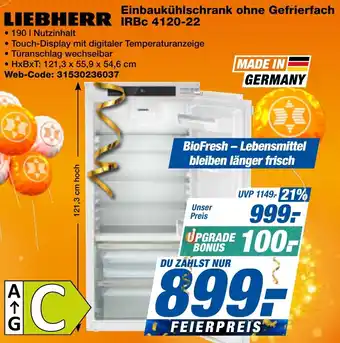 expert Techno Land LIEBHERR Einbaukühlschrank ohne Gefrierfach IRBC 4120-22 Angebot