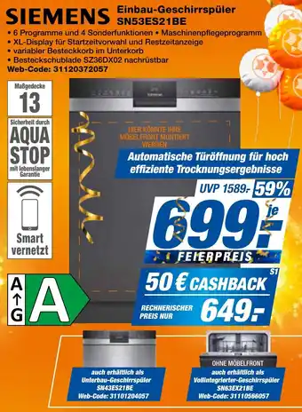 expert Techno Land SIEMENS Einbau-Geschirrspüler SN53ES21BE Angebot