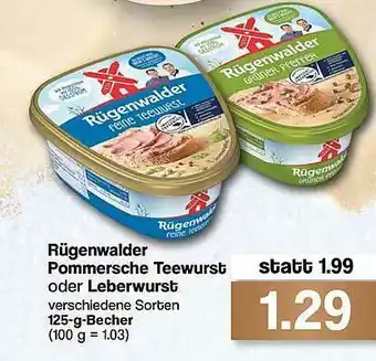 Famila Nord West Rügenwalder Pommersche Teewurst Oder Leberwurst Angebot