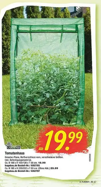 Floraland Mr. Gardener Tomatenhaus Angebot