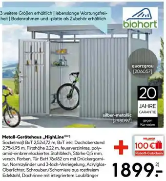 Hellweg Biohort Metall-Gerätehaus „HighLine" Angebot