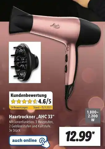 Lidl Haartrockner „ahc 33“ Angebot