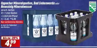 Simmel Oppacher Mineralquellen, Bad Liebenwerda oder Rennsteig Mineralwasser Angebot