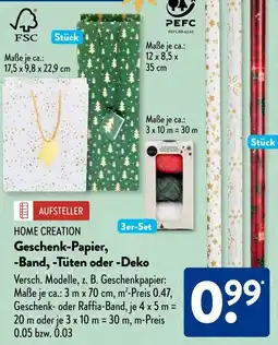 Aldi Süd HOME CREATION Geschenk-Papier, Band, Tüten oder Deko Angebot