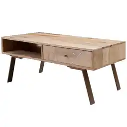 Netto Marken-Discount KADIMA DESIGN Couchtisch Garda, Rustikaler Landhausstil, Massivholz-Mango und Metall, 95x42x50 cm Angebot