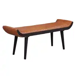 Netto Marken-Discount KADIMA DESIGN Moderne Ledersitzbank, Nietenrand und Massivholzbeine, Echtleder, 125x51x38 cm Angebot