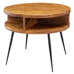 Netto Marken-Discount KADIMA DESIGN Massivholz sheesham Couchtisch, rund, 4 Ablagefächer, schwarzes Metallgestell Angebot