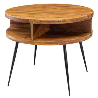 Netto Marken-Discount KADIMA DESIGN Massivholz sheesham Couchtisch, rund, 4 Ablagefächer, schwarzes Metallgestell Angebot