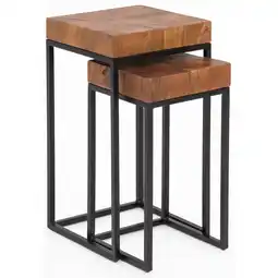 Netto Marken-Discount KADIMA DESIGN Industrial Beistelltisch Set, Sheesham Holz und Metall, 2 Größen, Handgefertigt Angebot