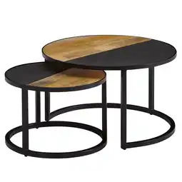 Netto Marken-Discount KADIMA DESIGN Runde Couchtische, 2er Set, Mango Massivholz/Steinoptik, Modernes Design Angebot