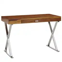Netto Marken-Discount KADIMA DESIGN Massiver Sheesham-Schreibtisch mit X-förmigem Metallgestell, 120x55x78 cm Angebot