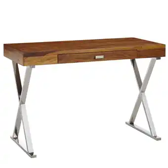 Netto Marken-Discount KADIMA DESIGN Massiver Sheesham-Schreibtisch mit X-förmigem Metallgestell, 120x55x78 cm Angebot