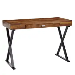 Netto Marken-Discount KADIMA DESIGN Massivholz Schreibtisch Sheesham, X-förmiges Metallgestell, Schublade, 120x55x78 cm Angebot