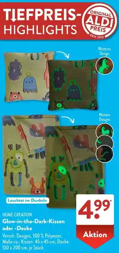 Aldi Süd HOME CREATION Glow-in-the Dark-Kissen oder Decke Angebot