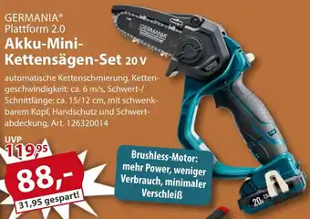 Sonderpreis Baumarkt GERMANIA Plattform 2.0 Akku-Mini Kettensägen-Set 20 V Angebot