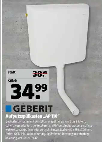 Hagebau Geberit aufputzspülkasten „ap 110“ Angebot