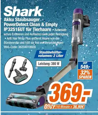 Expert Shark akku staubsauger powerdetect clean & empty ip3251eut für tierhaare Angebot