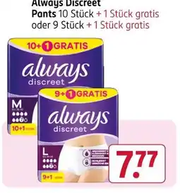 Rossmann Always discreet pants 10 stück + 1 stück gratis Angebot