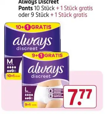 Rossmann Always discreet pants 10 stück + 1 stück gratis Angebot