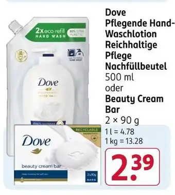 Rossmann Dove pflegende hand-waschlotion reichhaltige pflege nachfüllbeutel Angebot