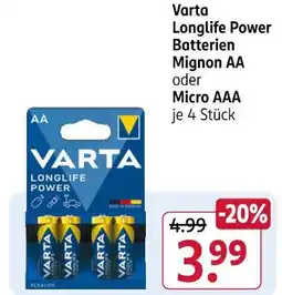 Rossmann Varta longlife power batterien mignon aa Angebot