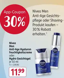 Rossmann Nivea men anti-age hyaluron feuchtigkeitscreme oder hydro gesichtsgel Angebot