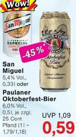 Wiglo Wunderland San Miguel oder Paulaner Oktoberfest-Bier Angebot
