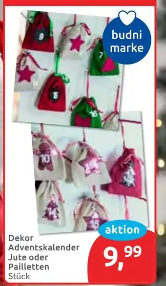 Budni Dekor Adventskalender Jute oder Pailletten Angebot