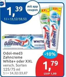 Budni Odol-med3 Zahncreme White+ oder XXL Angebot