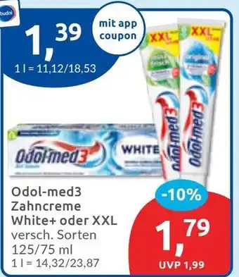 Budni Odol-med3 Zahncreme White+ oder XXL Angebot