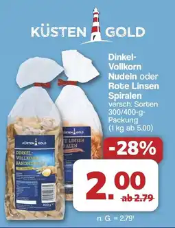 Famila Nord West KÜSTEN GOLD Dinkel- Vollkorn Nudeln oder Rote Linsen Spiralen Angebot