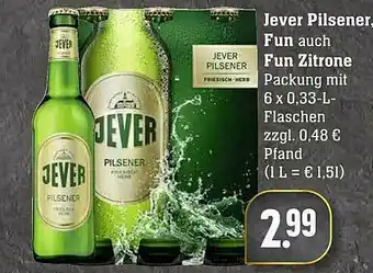 Scheck-in-Center Jever Pilsener, Fun Auch Fun Zitrone Angebot