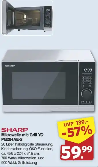 Famila Nord West SHARP Mikrowelle mit Grill YC- PG204AE-S Angebot