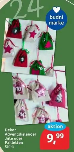Budni Dekor Adventskalender Jute oder Pailletten Angebot
