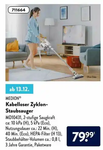 Aldi Nord Medion Kabelloser Zyklon-staubsauger Angebot