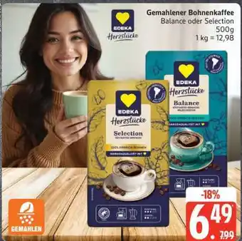 Edeka Gemahlener Bohnenkaffee Balance oder Selection Angebot