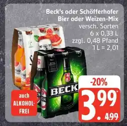Edeka Beck's oder Schöfferhofer Bier oder Weizen-Mix Angebot