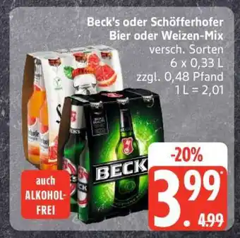 Edeka Beck's oder Schöfferhofer Bier oder Weizen-Mix Angebot