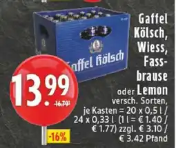 Edeka Gaffel Kölsch, Wiess, Fassbrause Lemon Angebot