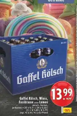 Edeka Gaffel Kölsch, Wiess, Fassbrause oder Lemon Angebot