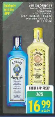 Edeka Bombay Sapphire London Dry Gin oder Citron Pressé Angebot
