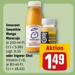 REWE Innocent Smoothie Mango Maracuja oder Ingwer Shot Vitamin C+D Angebot