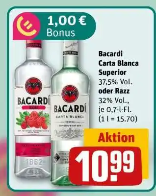 REWE Bacardi Carta Blanca Superior oder Razz Angebot