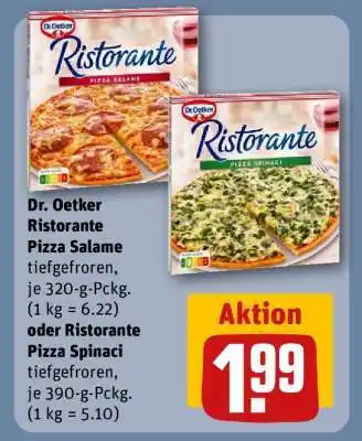 REWE Dr. Oetker Ristorante Pizza Salame oder Ristorante Pizza Spinaci Angebot