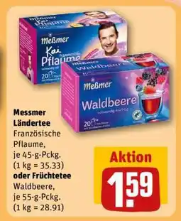REWE Messmer Ländertee Französische Pflaume oder Früchtetee Waldbeere Angebot