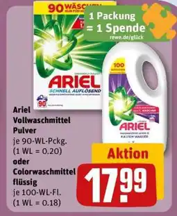 REWE Ariel Vollwaschmittel Pulver oder Colorwaschmittel flüssig Angebot