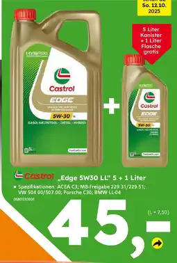Globus Baumarkt Castrol ,,Edge 5W30 LL" 5 + 1 Liter Angebot