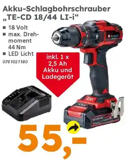 Globus Baumarkt Einhell Akku-Schlagbohrschrauber „TE-CD 18/44 LI-i" Angebot