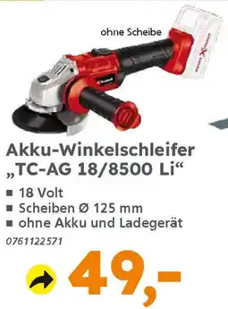 Globus Baumarkt Einhell Akku-Winkelschleifer ,,TC-AG 18/8500 Li" Angebot