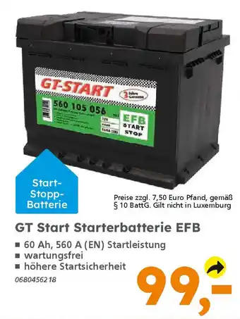 Globus Baumarkt GT Start Starter batterie EFB Angebot